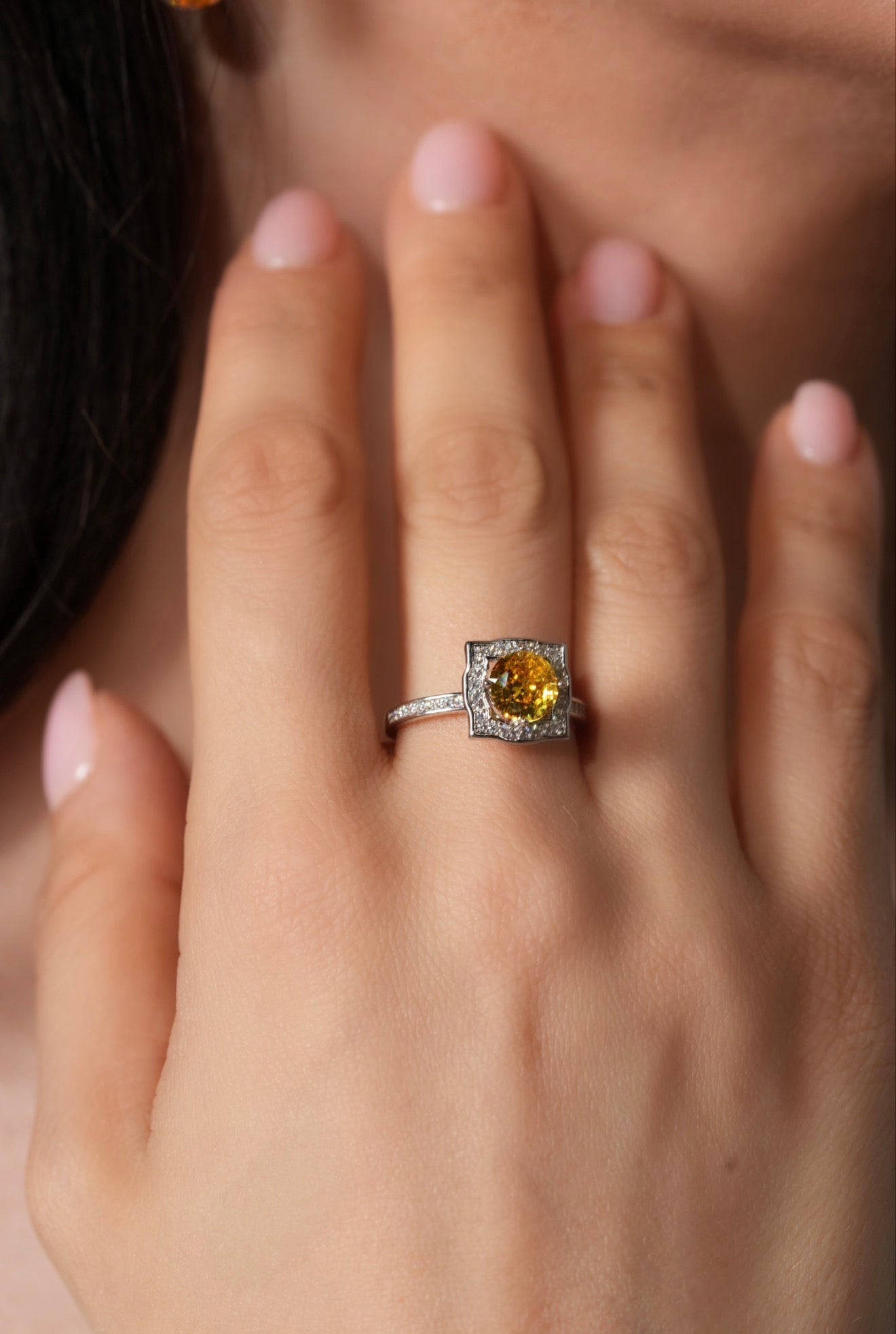 Yellow square crystal ring