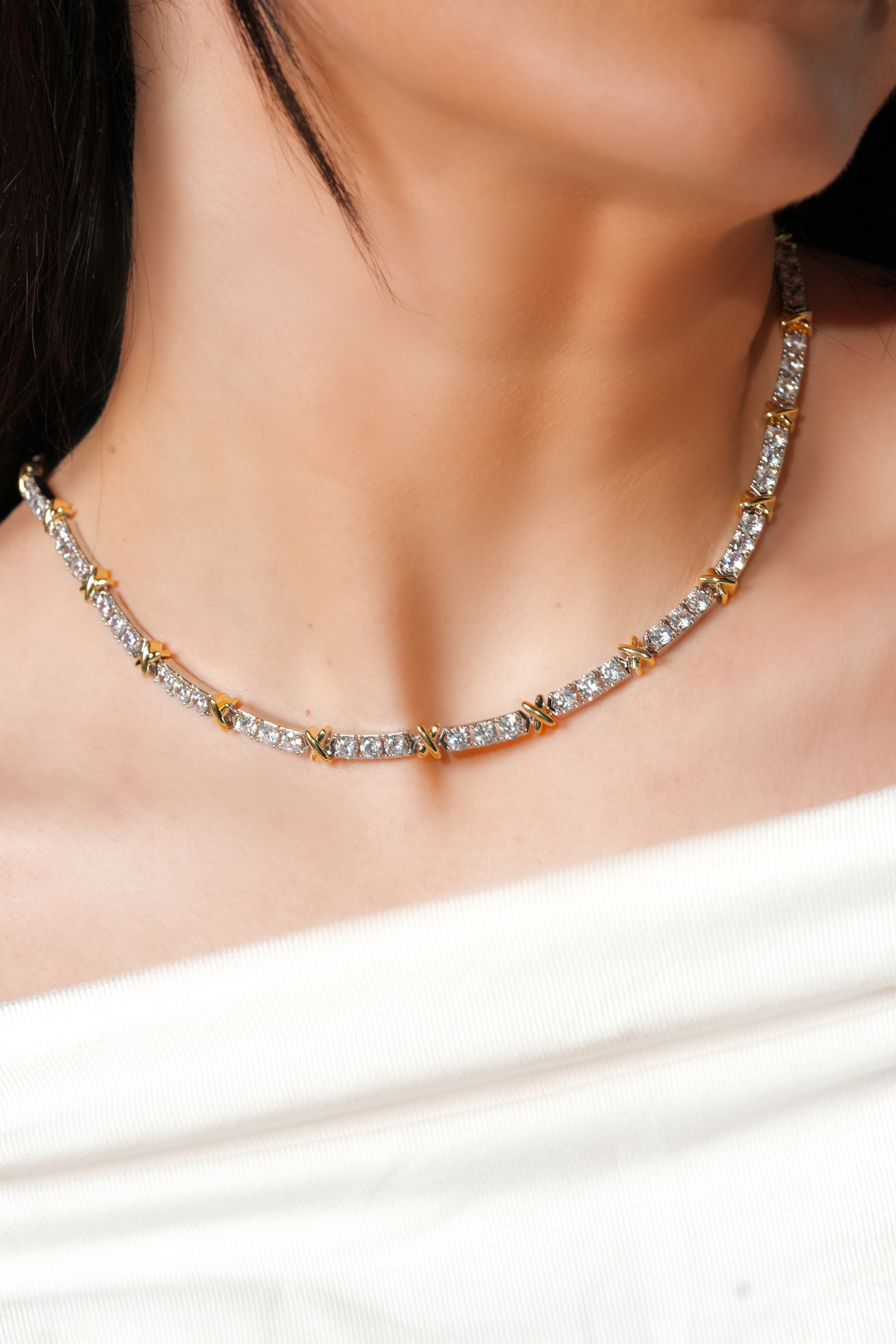Silver plated x necklace