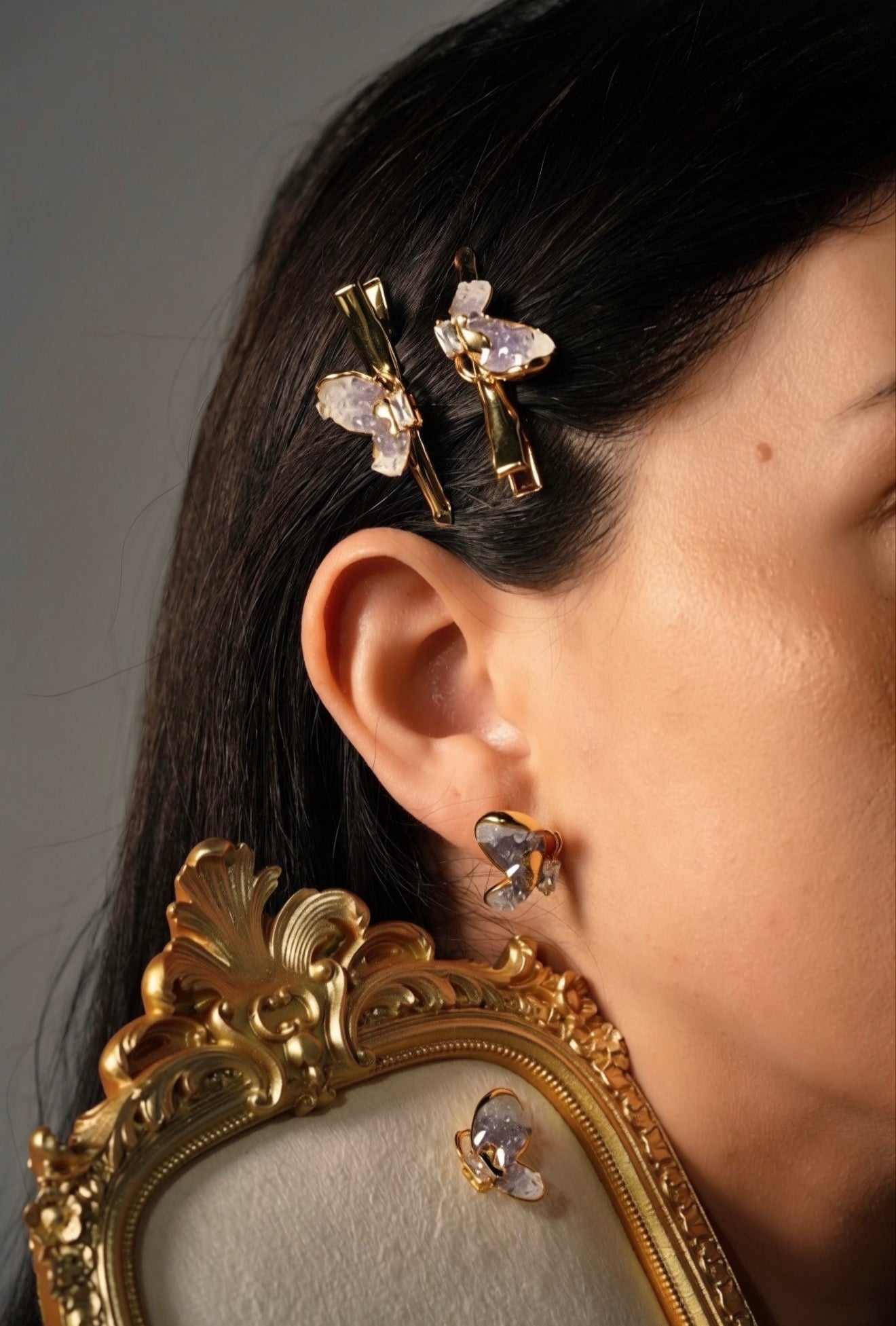Purple butterfly set (hair clips+earrings)