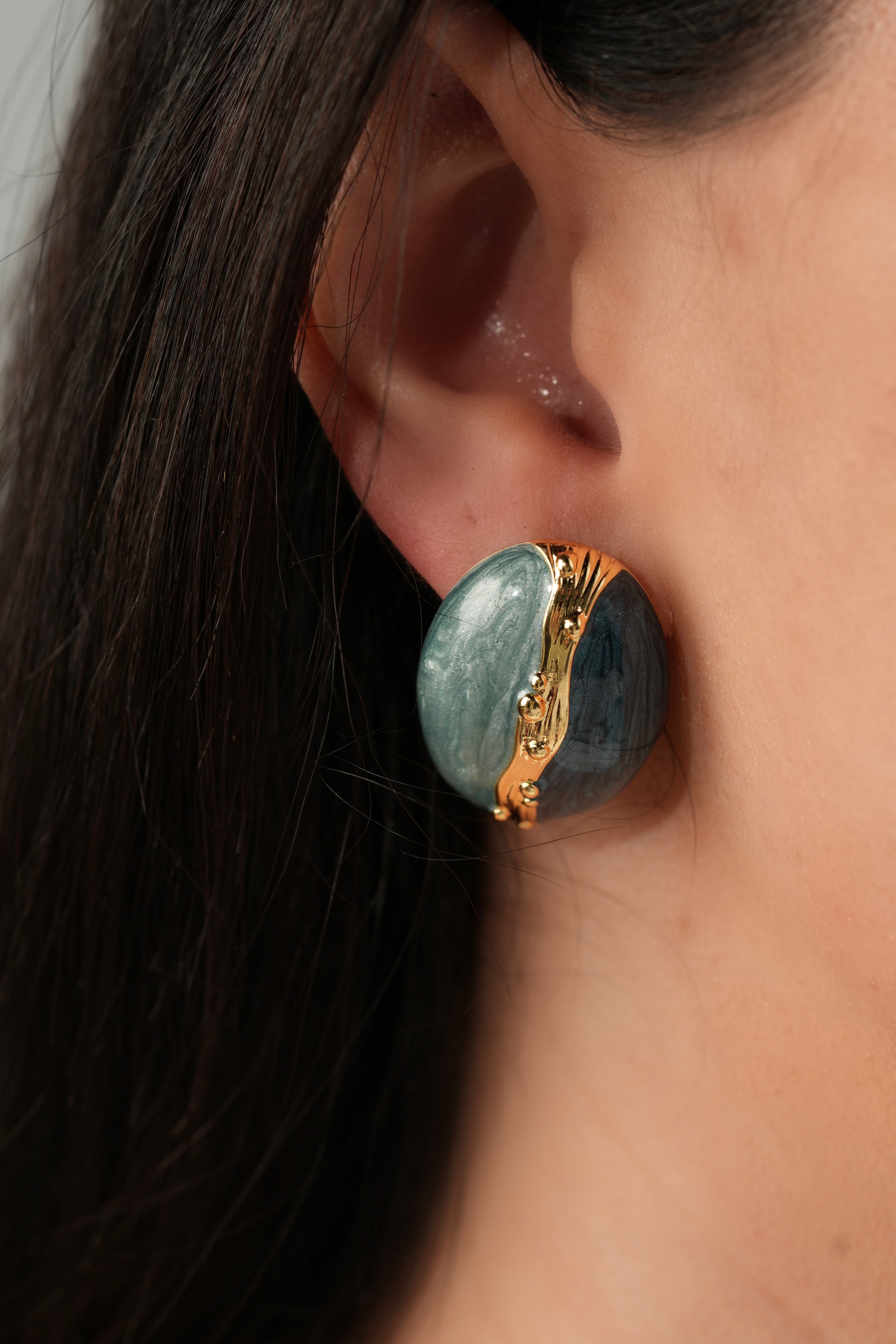 Blue green Round earrings (hand made)