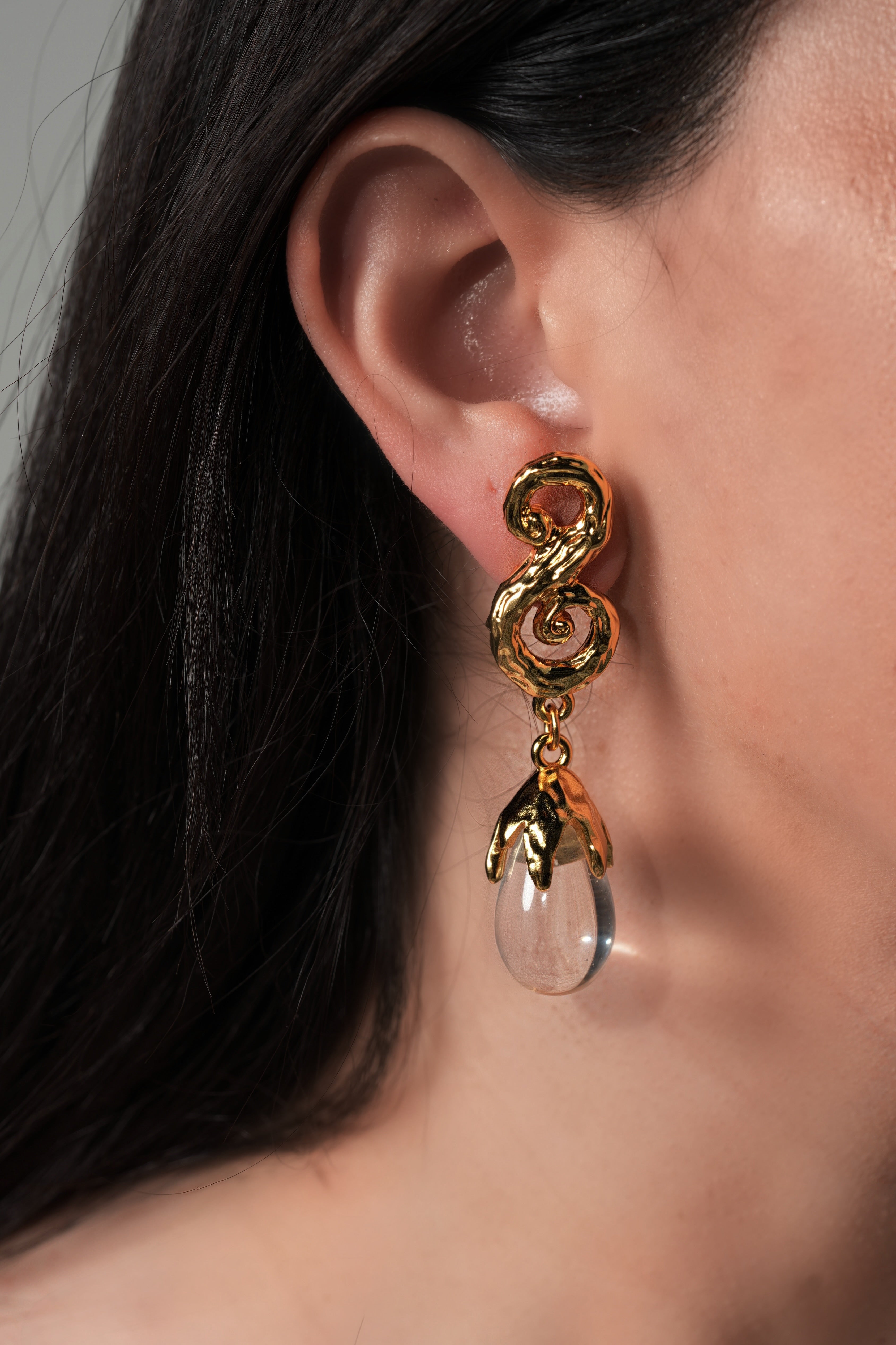 Gold plated clear rock earrings