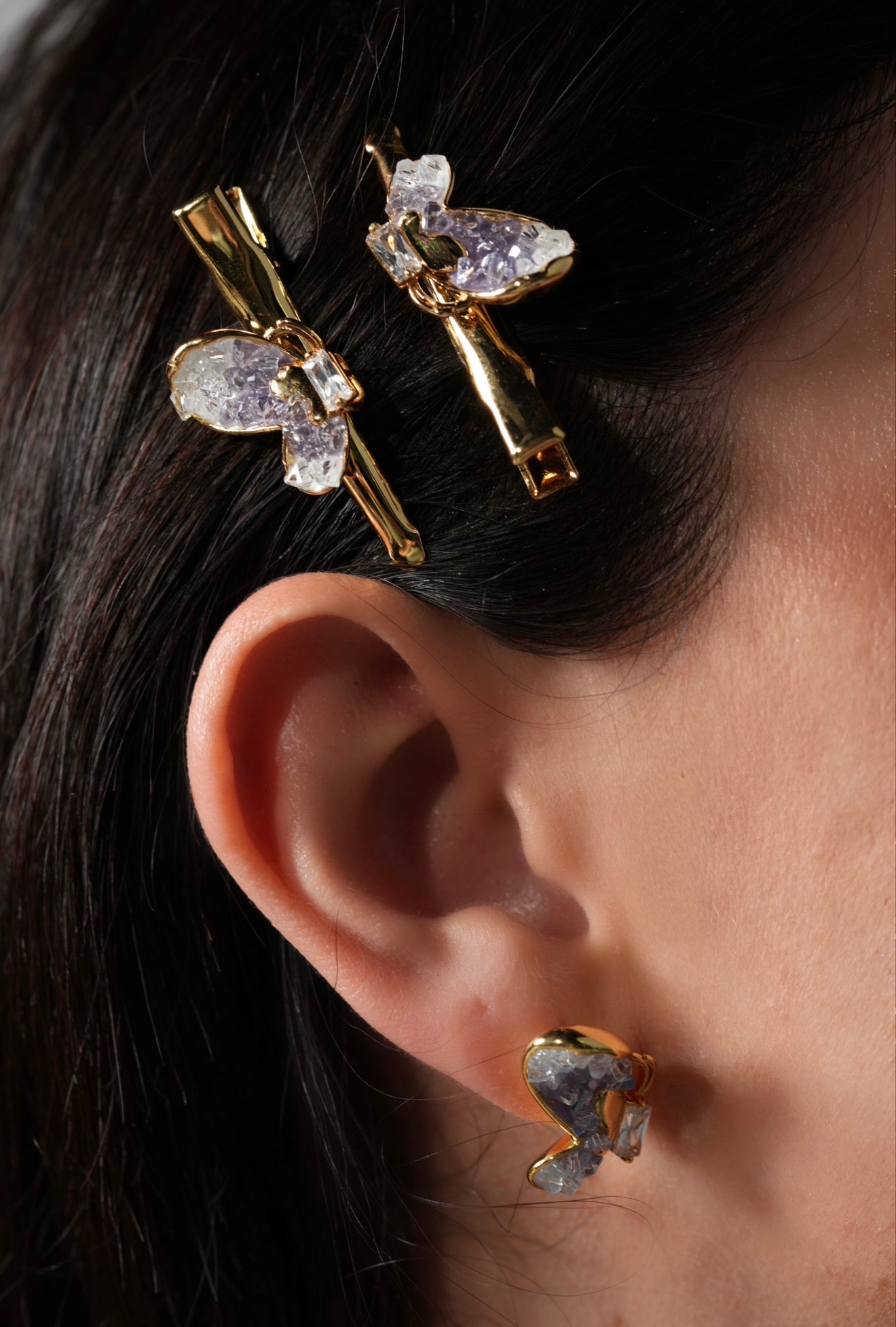 Purple butterfly set (hair clips+earrings)