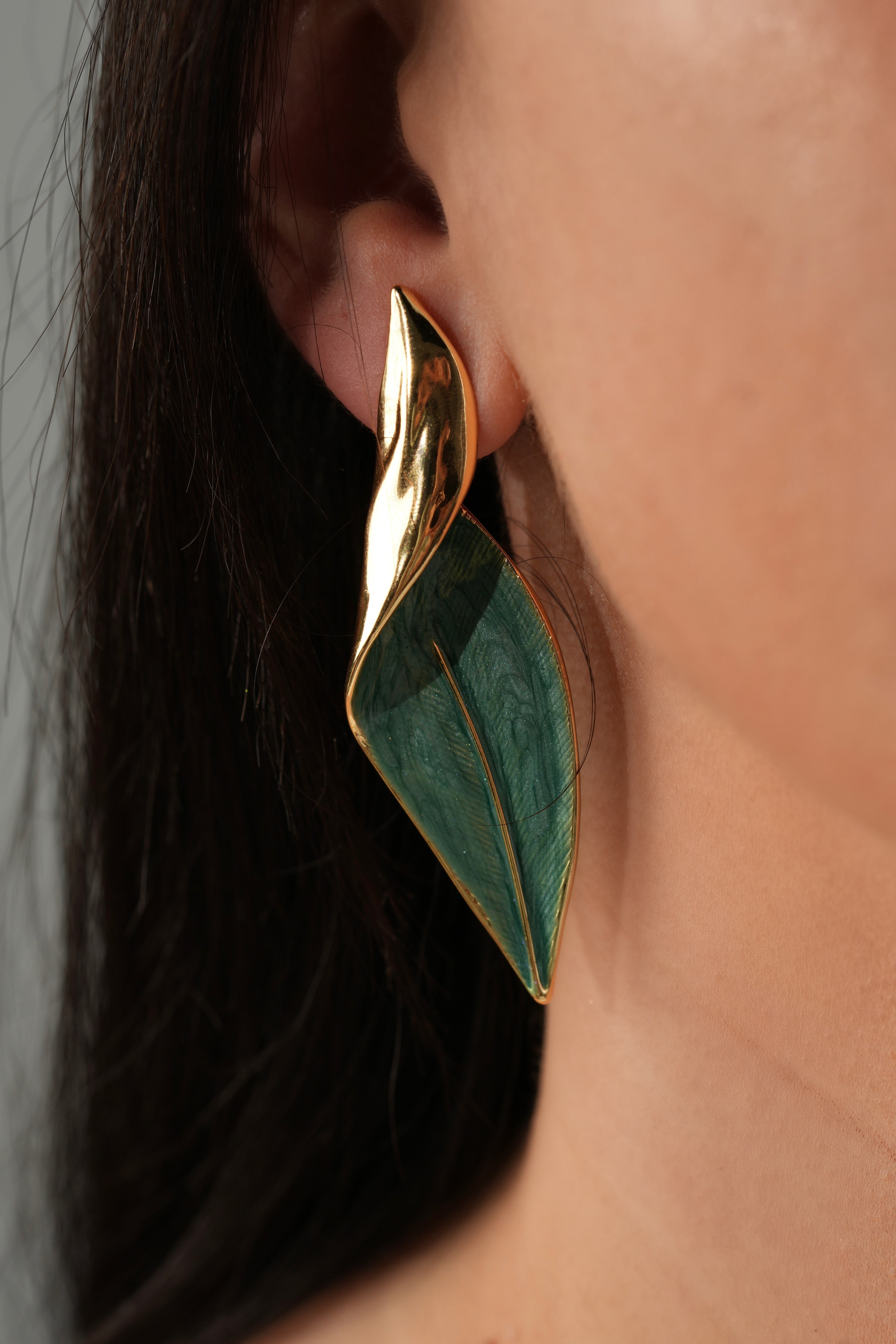 Green leaf earrings (hand made)
