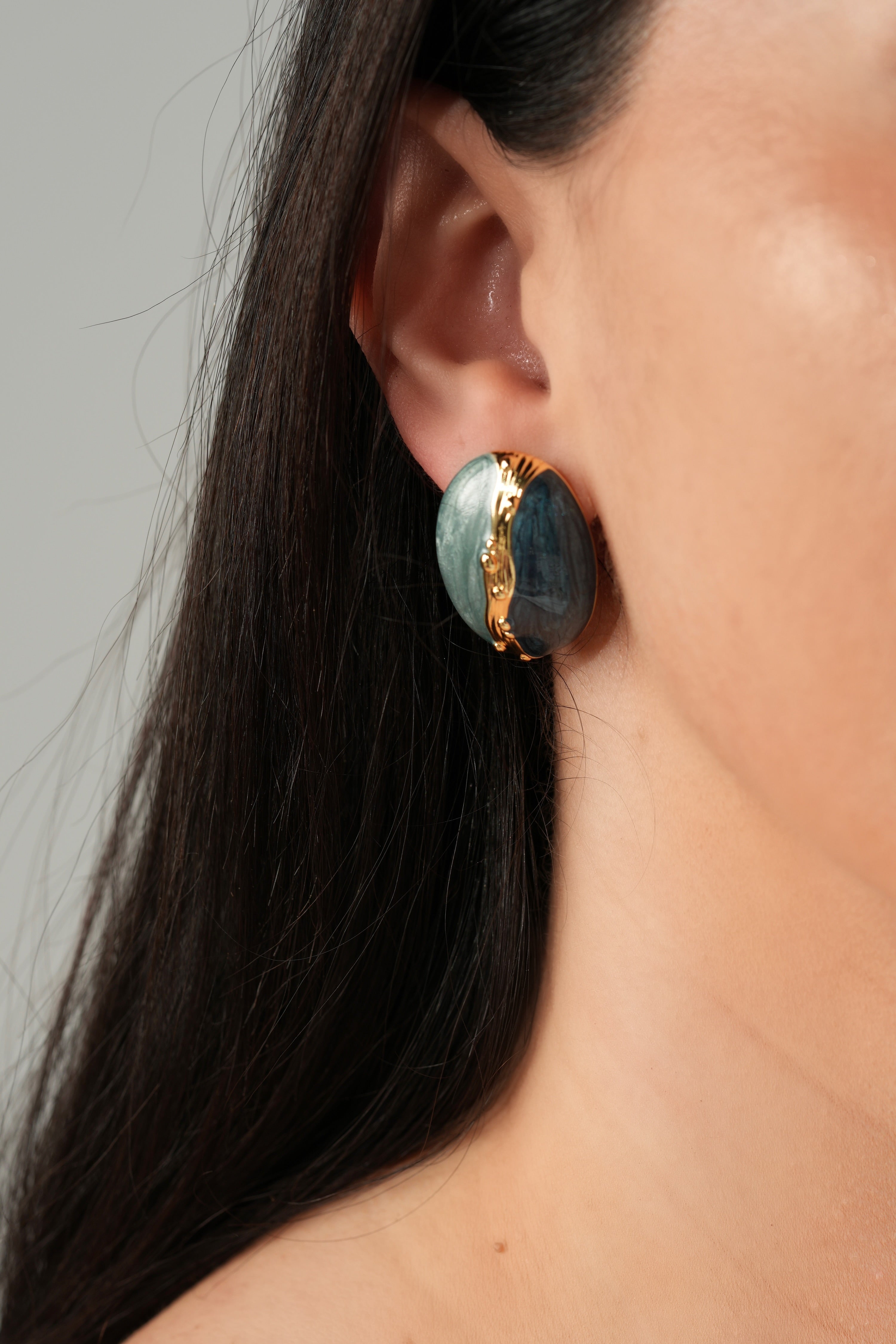 Blue green Round earrings (hand made)
