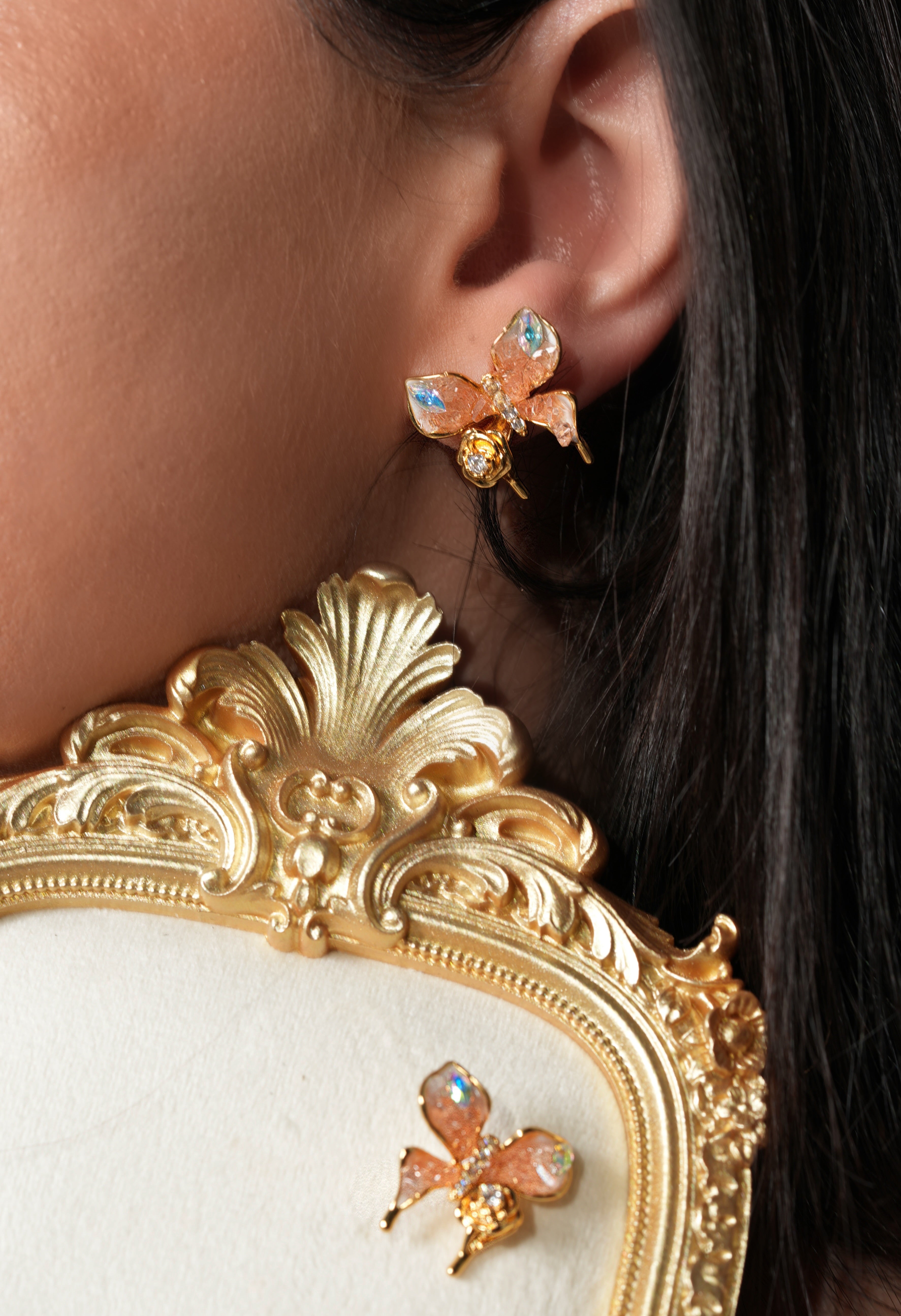 Peach rocked butterfly earrings
