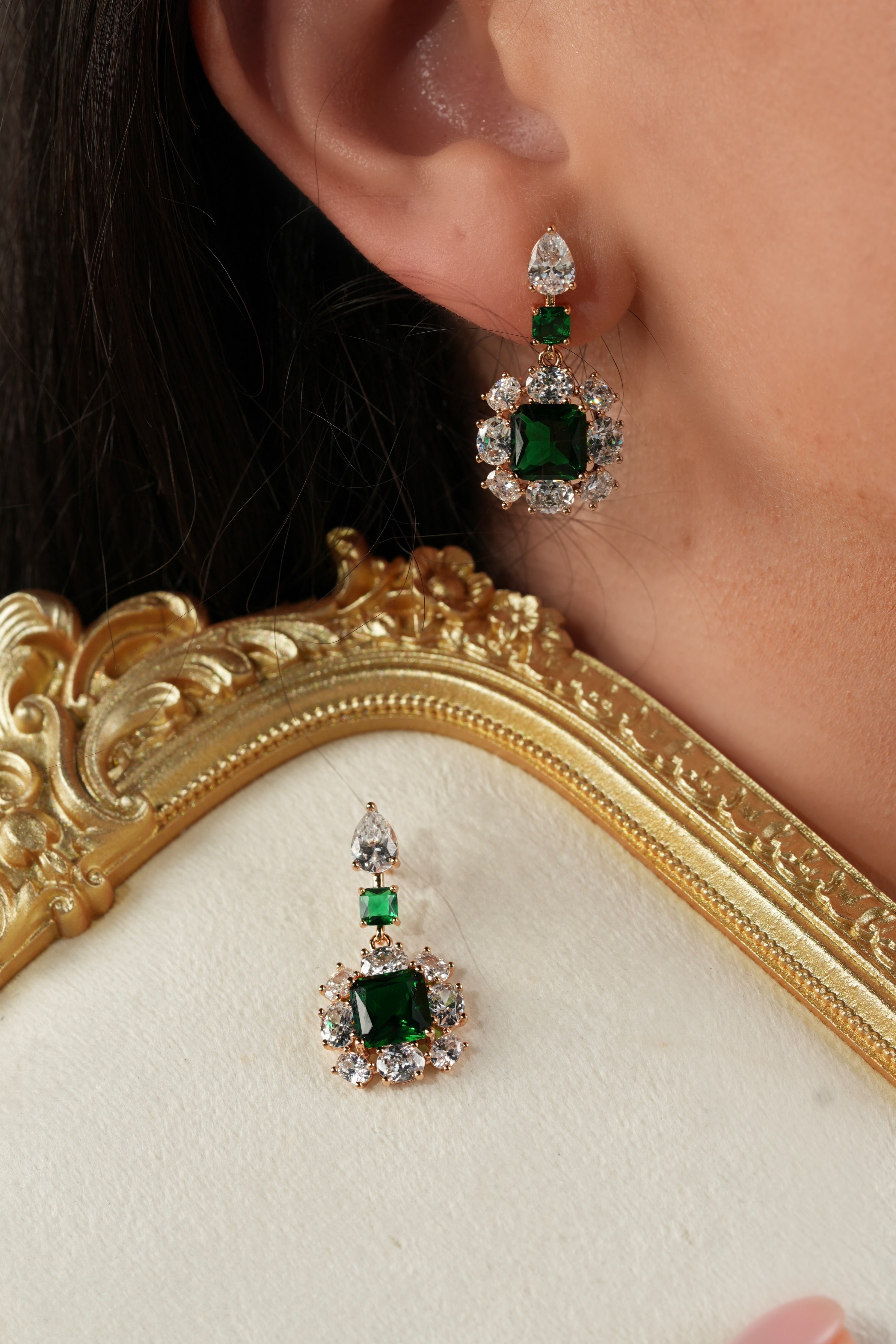 Green crystal set (earring+ring)