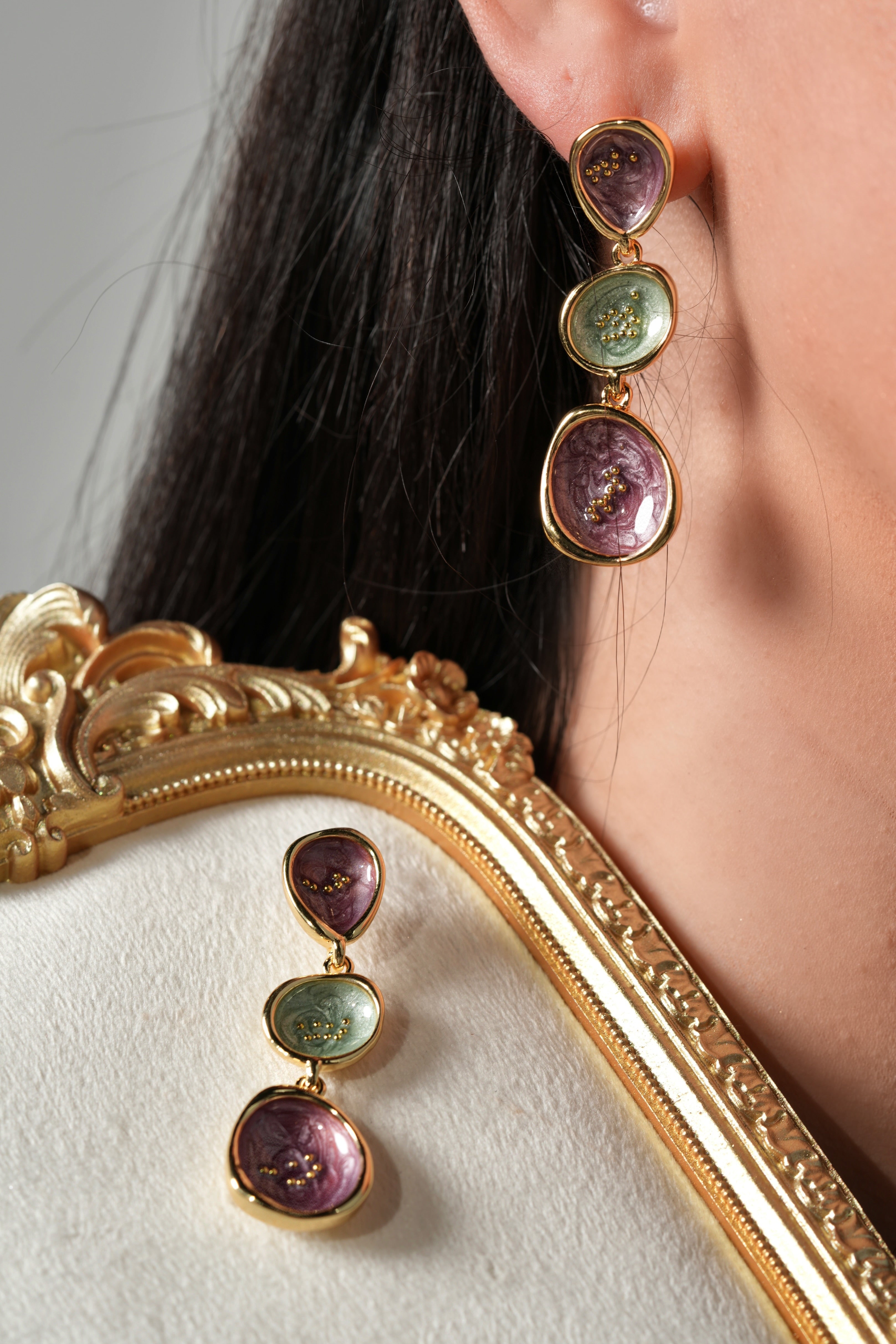 Green/purple circles earrings