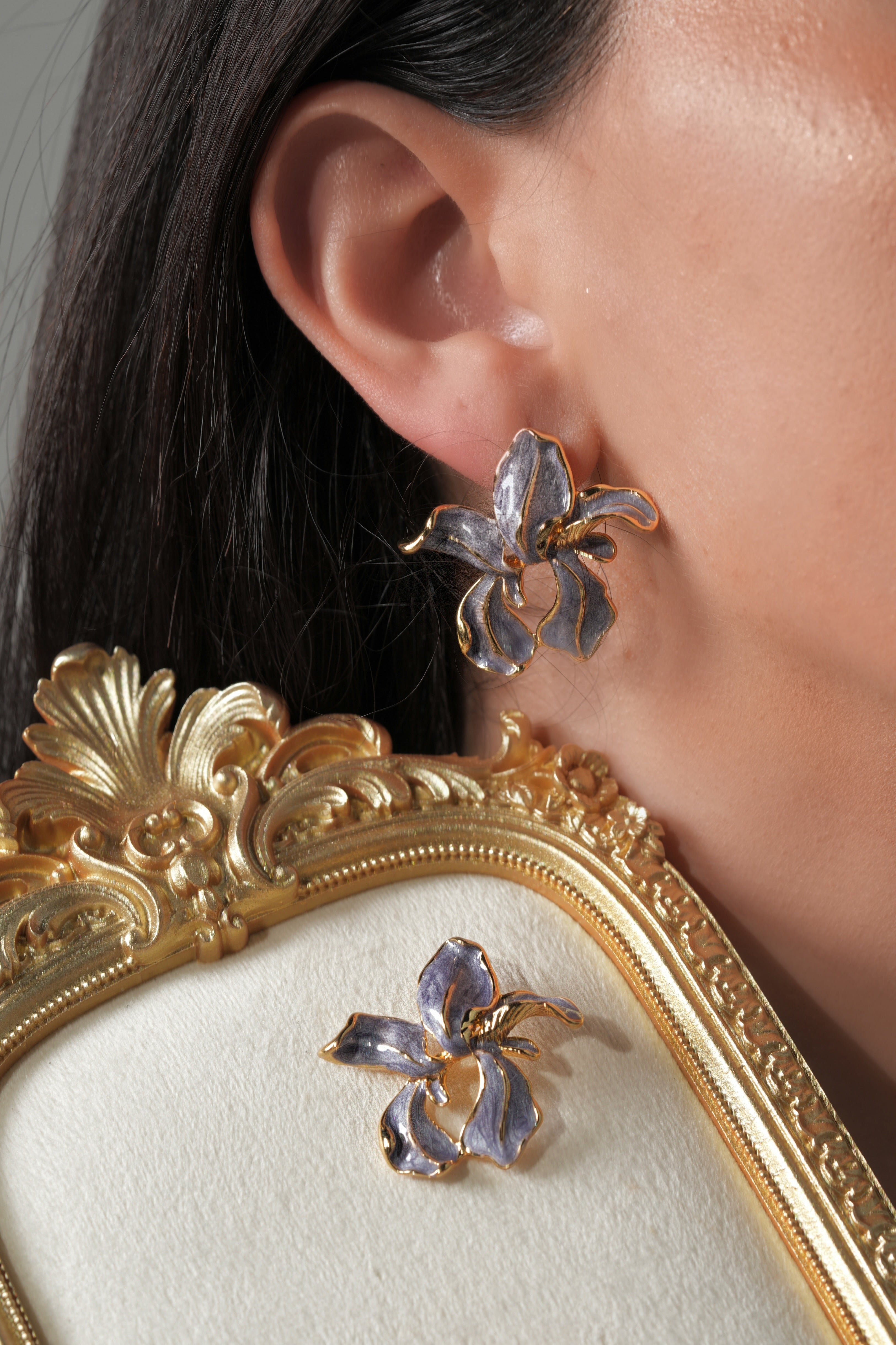 Purple Messy flower earrings