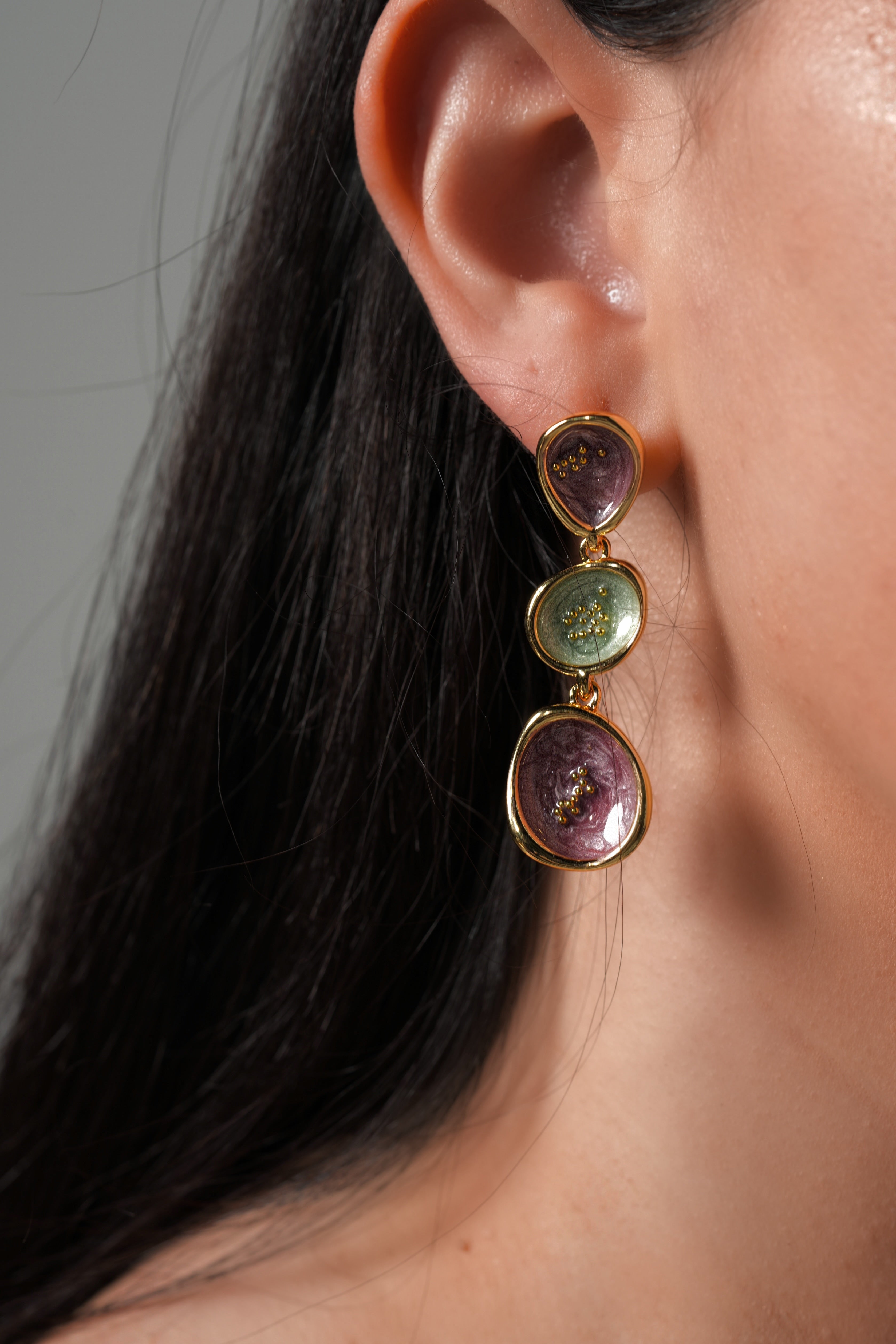 Green/purple circles earrings