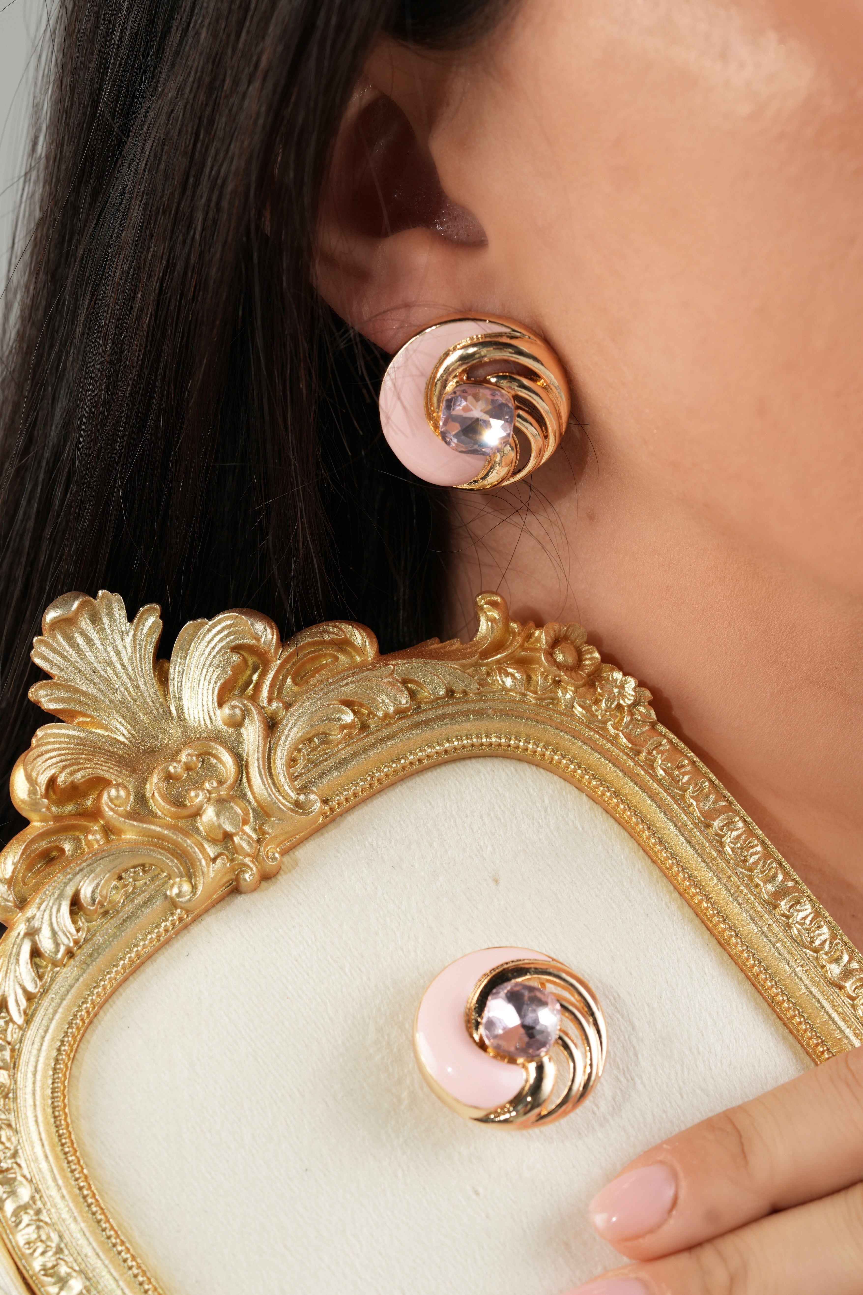 Pink round earrings (hand made)