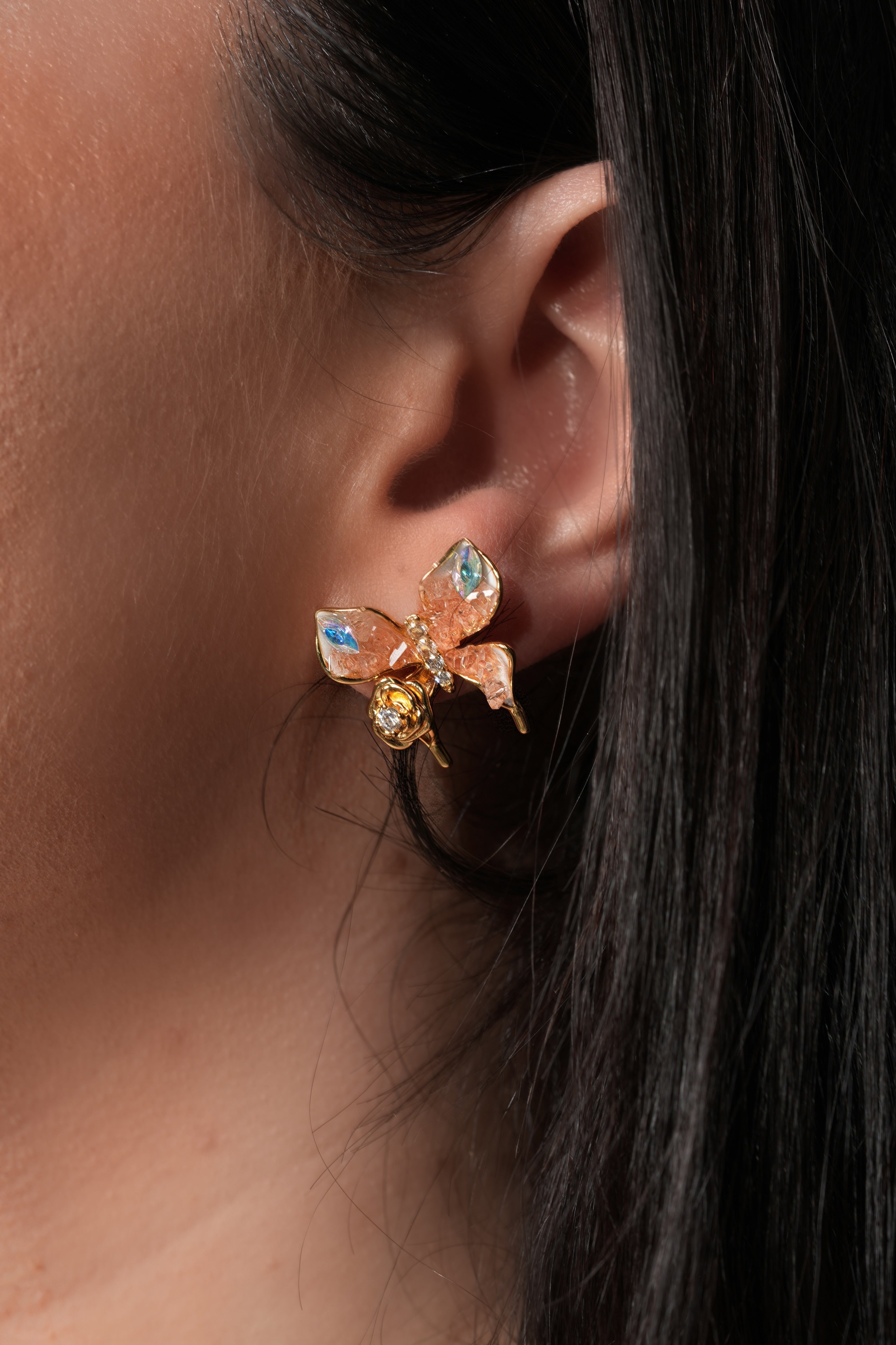 Peach rocked butterfly earrings